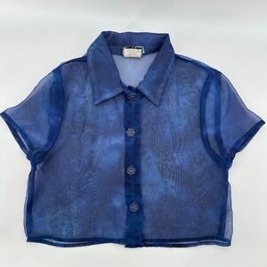 VTG Sweet Soda 90s Sheer Button Up Crop Top Mesh Blouse Y2K Fairy Grunge Size 12